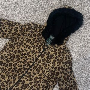 Lauren Ralph Lauren Animal Print Jacket with Black Trim faux fur zip up hoodie